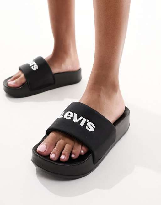 Levi s June bold padded slider with logo in black ASOS