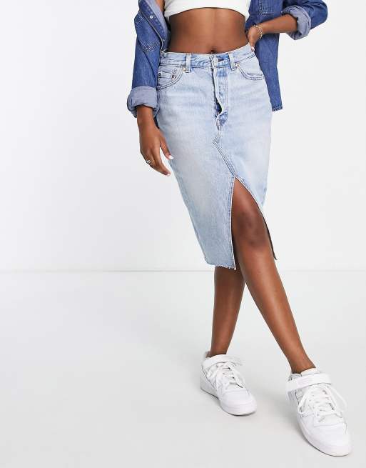 Levi's - Jupe mi-longue déstructurée en jean - Bleu délavé clair | ASOS