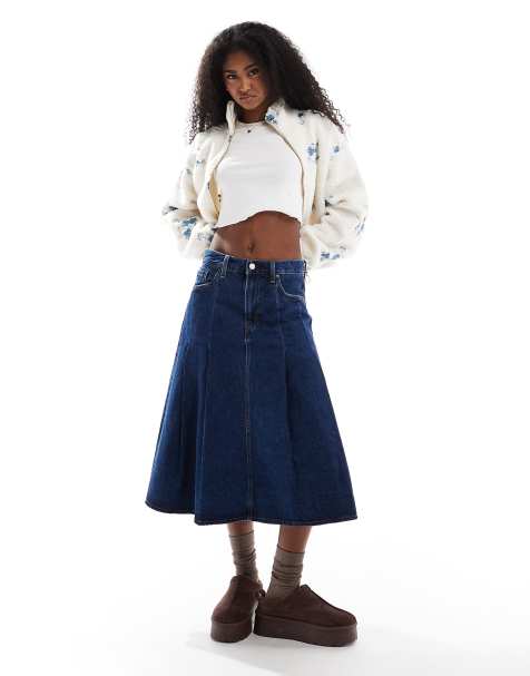 Levi's - Jupe plissée mi-longue en jean - Bleu foncé délavé - view 1