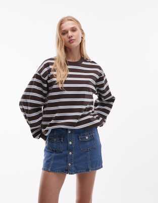 Jupe short en jean boutonné à l'avant - Bleu moyen W30