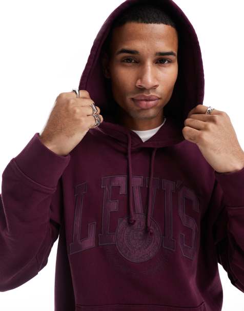 Levi's – Kapuzenpullover in Burgunderrot mit lockerem Schnitt und farblich abgestimmter College-Logoapplikation - view 1