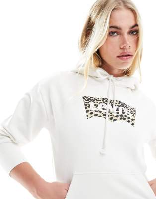 Levi's - Kapuzenpullover in Cremeweiß mit Fledermaus-Logo mit Leopardenmuster