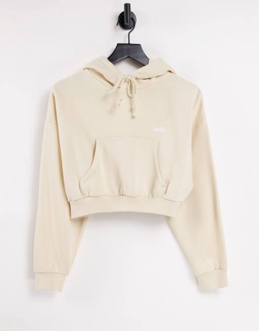 Levi's – Kapuzenpullover mit kurzem Schnitt in Ecru 