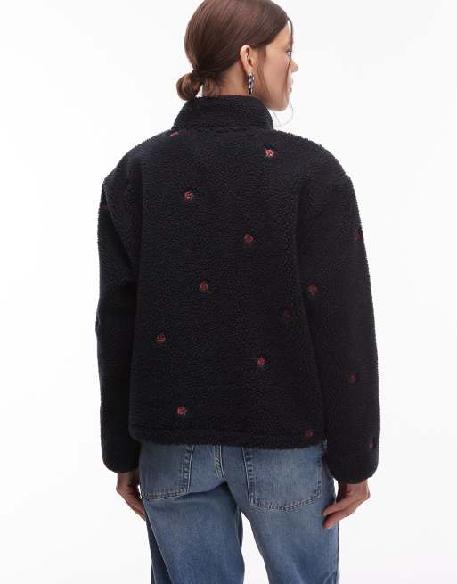 Levi's - Kasey - Fleece trui in zwart met bloemenprint, 4 van 4