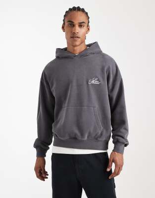 Kastiger Kapuzenpullover in Dunkelgrau mit „Two Horse"-Logo Grau S