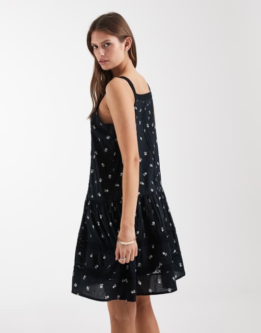 Levi's Kate embroidered pintuck mini dress with ditsy print in black , 4 of 4