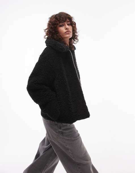 Levi's - Kate - Giacca taglio comodo in pile borg color nero con colletto e zip sul davanti - view 1