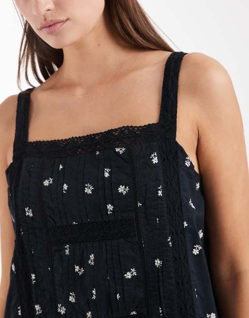 Levi's - Kate - Robe courte à nervures brodées et petites fleurs - Noir , 3 de 4