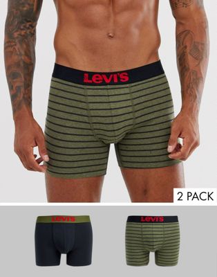 Levi's – Khakifärgade randiga trunks i 2-pack-Grön