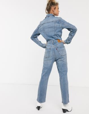 Levi's Dark Denim Kick Flare Long Sleeved Jumpsuit Boilersuit Overalls  Medium