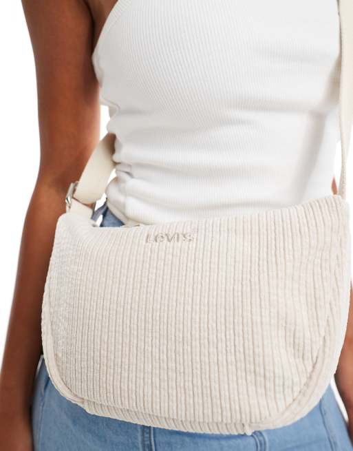 Levi's - Kleine crossbody tas van corduroy met logo in crème, 3 van 4
