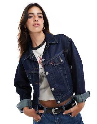 Levi's - Knapp geschnittene Trucker-Jeansjacke im 90er-Stil in Dunkelblau-Marineblau