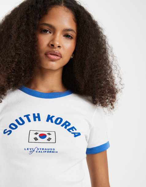 Levi's – Knappes Ringer-T-Shirt in Weiß mit „South-Korea“-Print - view 1