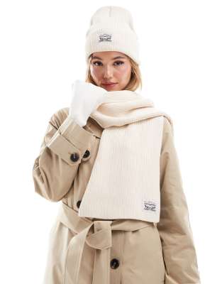 Levi's knit scarf with patch logo in cream-White