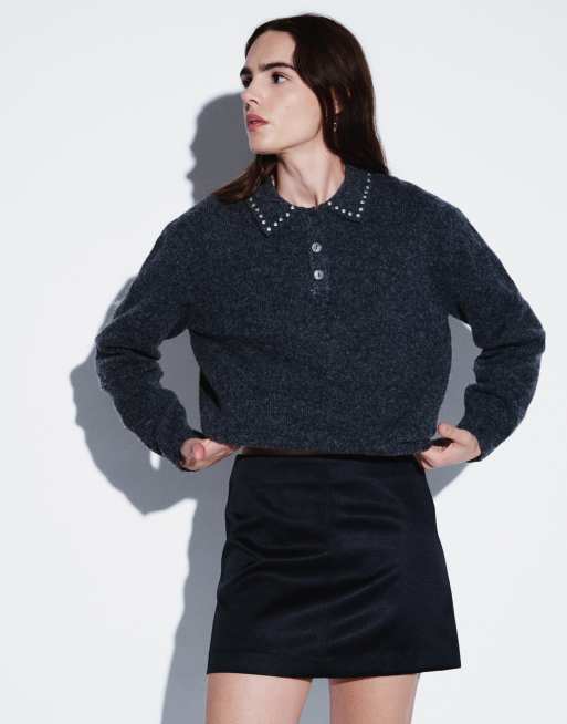 Levi's knitted jumper with embellished collar in grey , 4 of 4