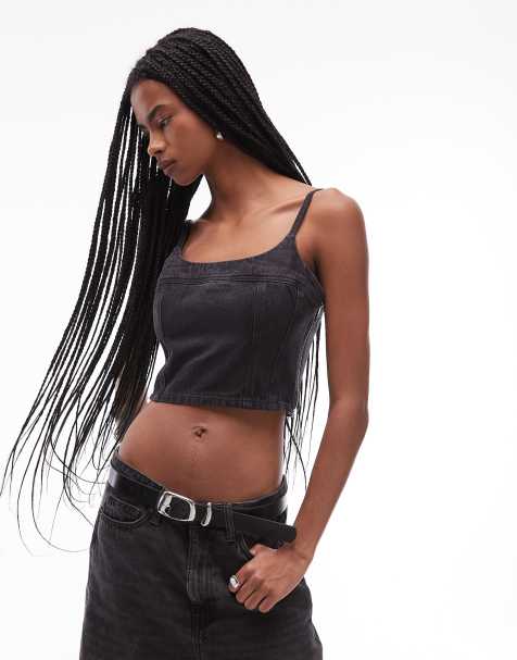 Levi's – Korsett-Trägertop aus Denim in Schwarz - view 1