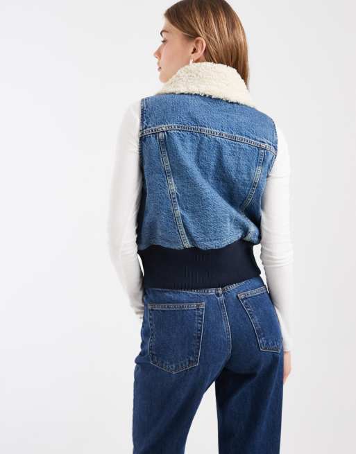 Levi's kort denimväst med dragkedja och teddykrage i blått, 4 av 4