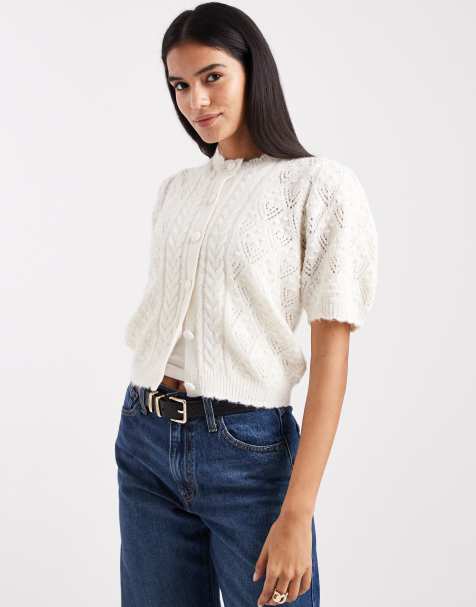 Levi's – Krämvit, pointellestickad kofta med korta ärmar - view 1