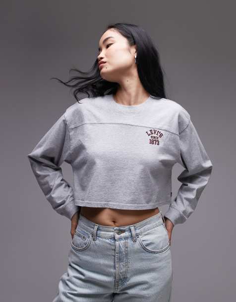 Levi's – Krótki szary melanżowy T-shirt z długimi rękawami i logo - view 1