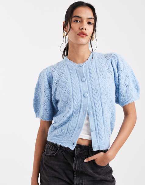 Levi's – Kurzärmlige Pointelle-Strickjacke in Babyblau - view 1