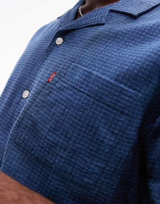 Levi's – Kurzärmliges Camp-Hemd aus genoppter Baumwolle in Blau mit normalem Schnitt und Reverskragen, 2 von 4