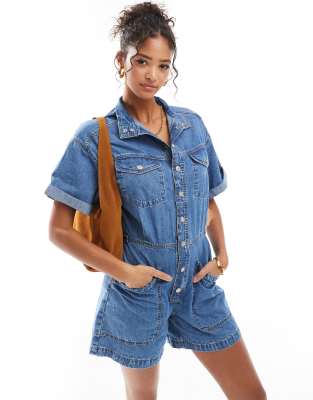 Levi's - Kurzer Jeans-Overall in Mittelblau