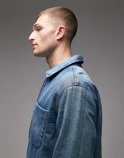 Levi's - Kyren - Camicia giacca in denim lavaggio chiaro trapuntata con zip sul davanti, 4 di 5