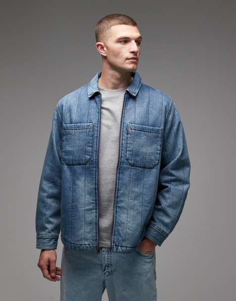 Levi's kyren quilted zip front denim overshirt jacket in light wash