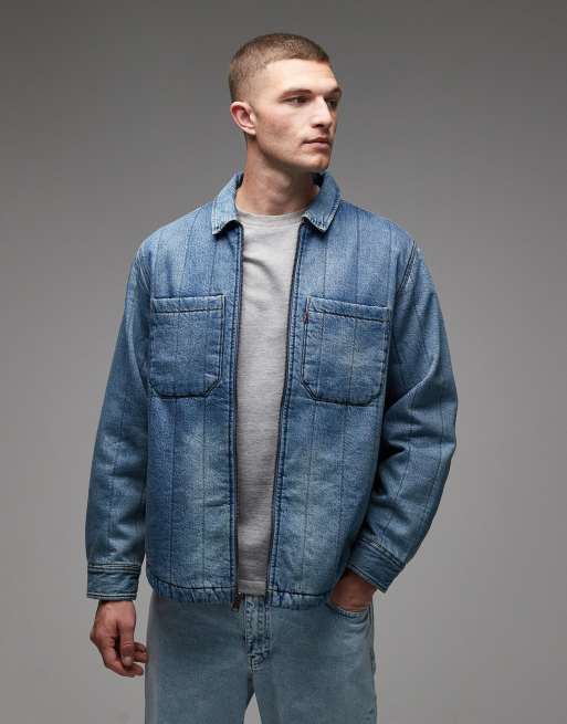 Levi's – Kyren – Jasnoniebieska jeansowa pikowana kurtka koszulowa zapinana na zamek