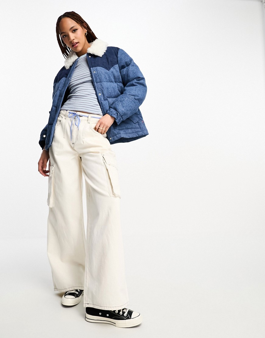 Levi’s LA Western denim puffer jacket with fur collar in blue