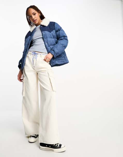 Levi's LA Western denim puffer jacket with fur collar in blue