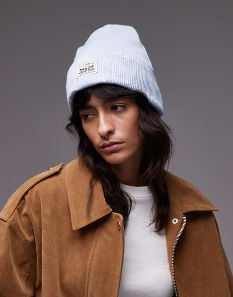 Levi's label logo knit ribbed beanie in blue - view 1