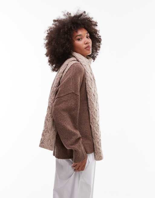 Levi's label logo knit ribbed scarf in light brown, 3 of 3