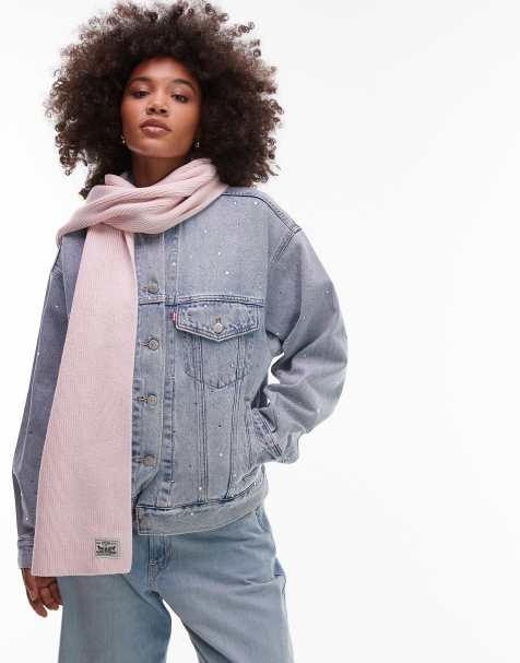 Levi's label logo knit ribbed scarf in pink - view 1