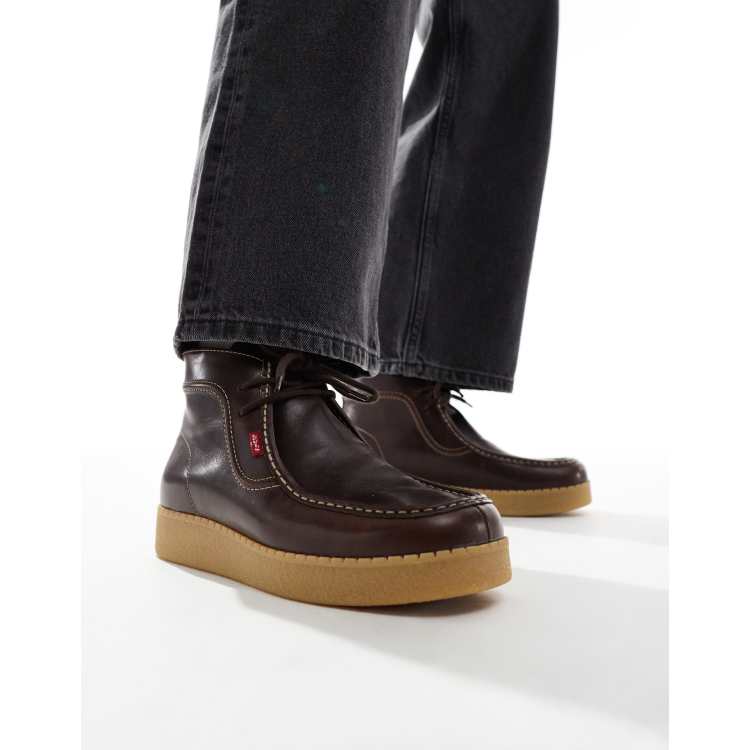 Levi s lace up leather boots with gumsole in brown ASOS