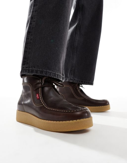 Levi's lace up leather boots with gumsole in brown