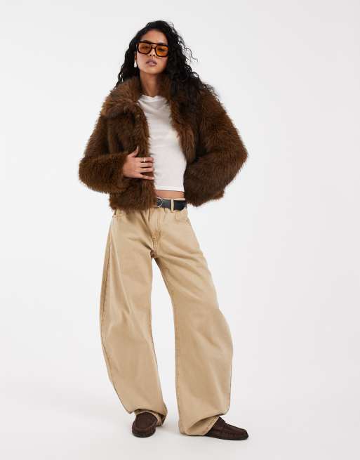 Levi's laney faux fur jacket in brown, 5 of 5