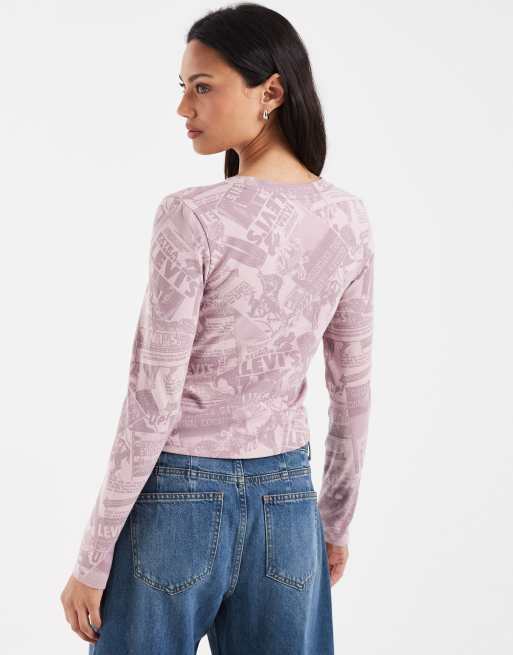 Levi's Langarm-T-Shirt mit Allover-Print in verwaschenem Lila, 4 von 4