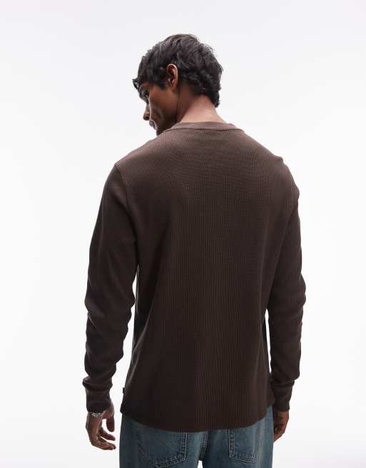 Levi's – Langärmliges, schweres Thermo-Shirt in Braun mit Henley-Ausschnitt, 4 von 4