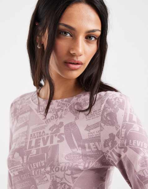 Levi's langærmet T-shirt med print over det hele i vasket lilla - view 1