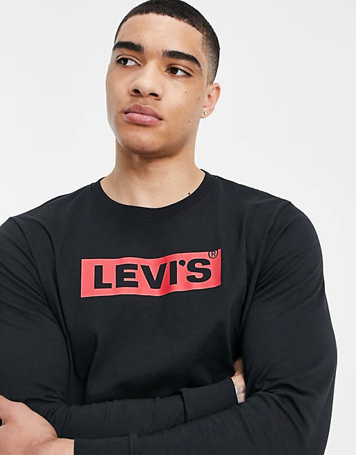 Levi's large boxtab logo relaxed fit long sleeve top in black | ASOS