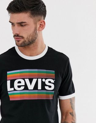 large rainbow logo ringer t-shirt 