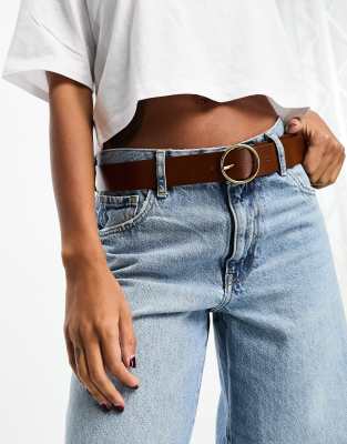 Levi's leather belt in tan with circle buckle - ASOS Price Checker