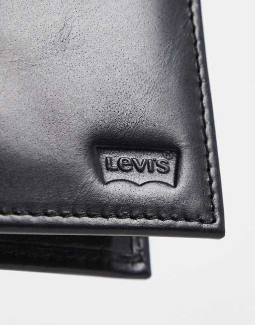 Levi's leather bifold wallet with coin pocket and batwing logo in black |  ASOS