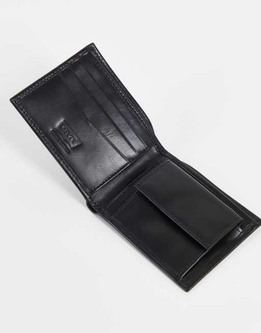 Levi's leather bifold wallet with coin pocket and batwing logo in black |  ASOS