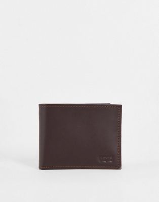 Levi's leather  bifold wallet with coin pocket and batwing logo in brown