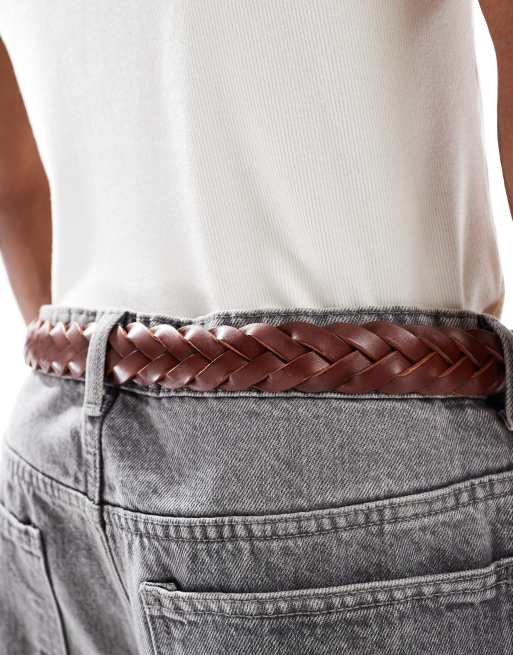 Cintura In Pelle Intrecciata Modestone 3 X Braids – Larga 3,8 Cm – Marrone – Pelle Pieno Fiore