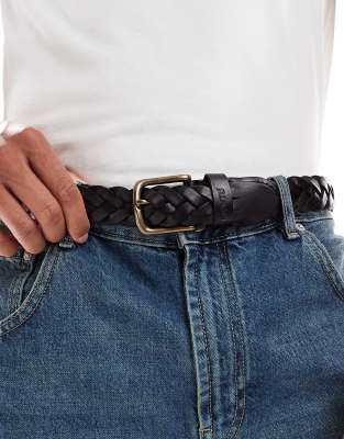 leather braided belt in black
