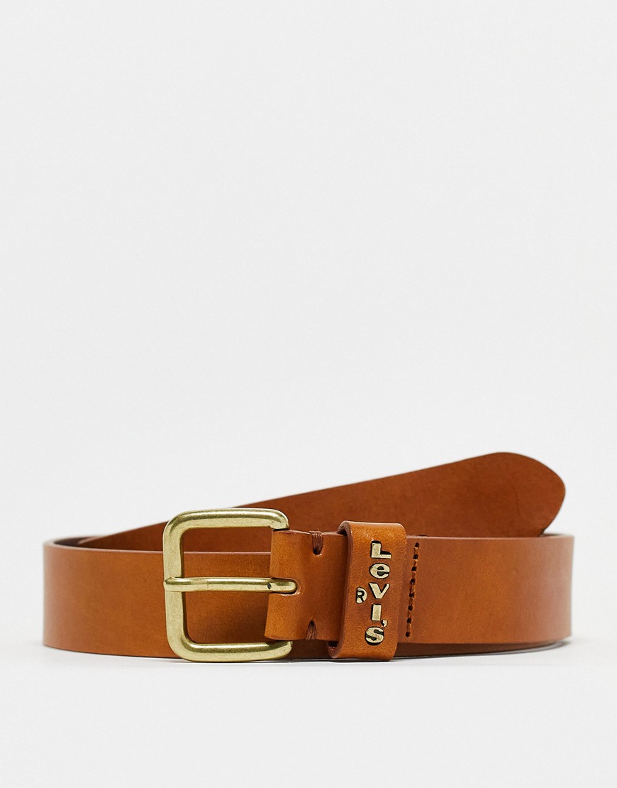 Levi’s leather logo belt in tan-Brown