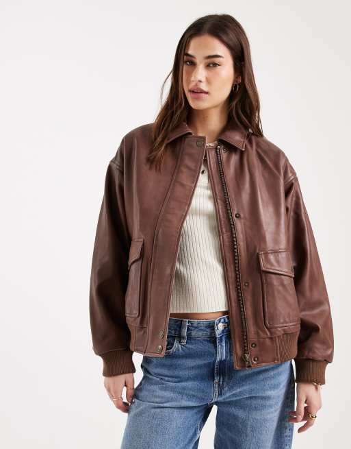Levi's leather look vintage bomber jacket in brown